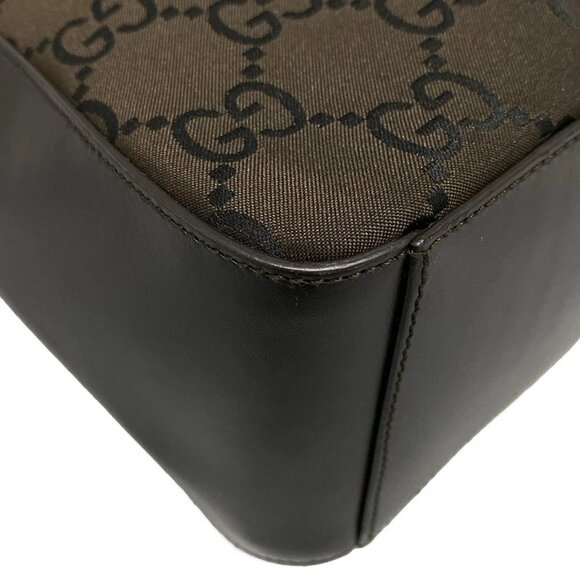 Auth GUCCI GG 13730 Dark Brown Black Nylon Leather Handbag - Picture 4 of 16